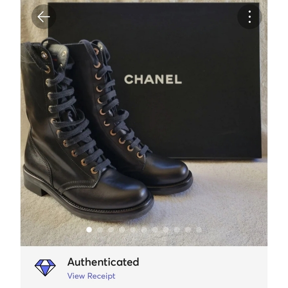 CHANEL Thistle Tall Calfskin Lace Up Work Boots Plaid Lining 2014 - Picture 10 of 10